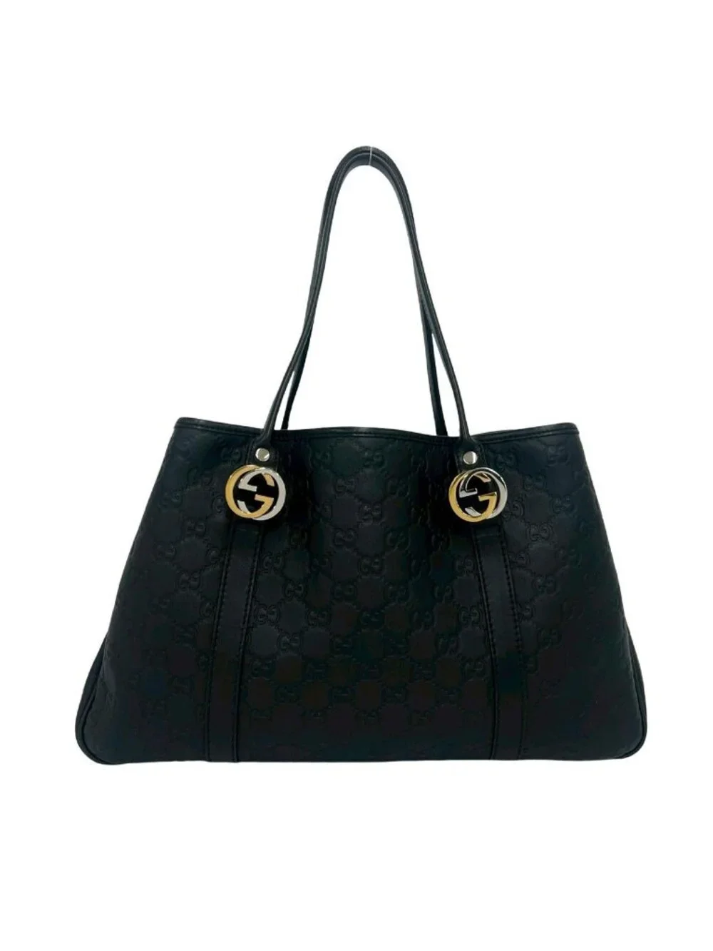 Gucci Guccissima GG Logo Hardwar Leather Tote Shoulder Bag Black